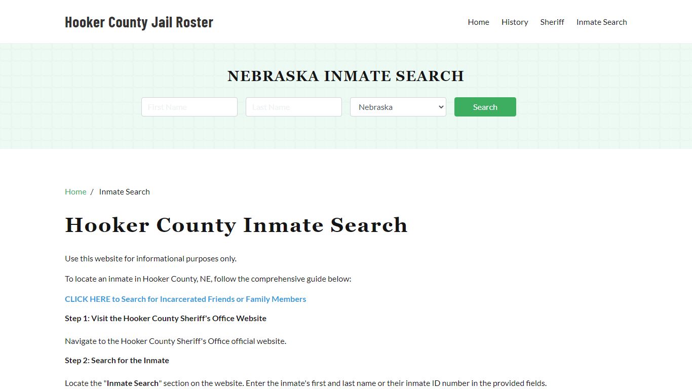 Hooker County, NE Detainee Lookup