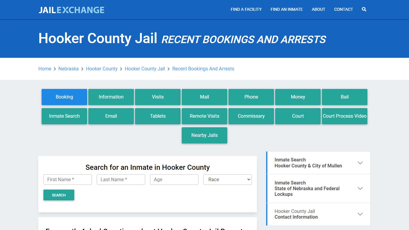 Hooker County Jail & Sheriff Recent Bookings And Arrests - Jail Exchange